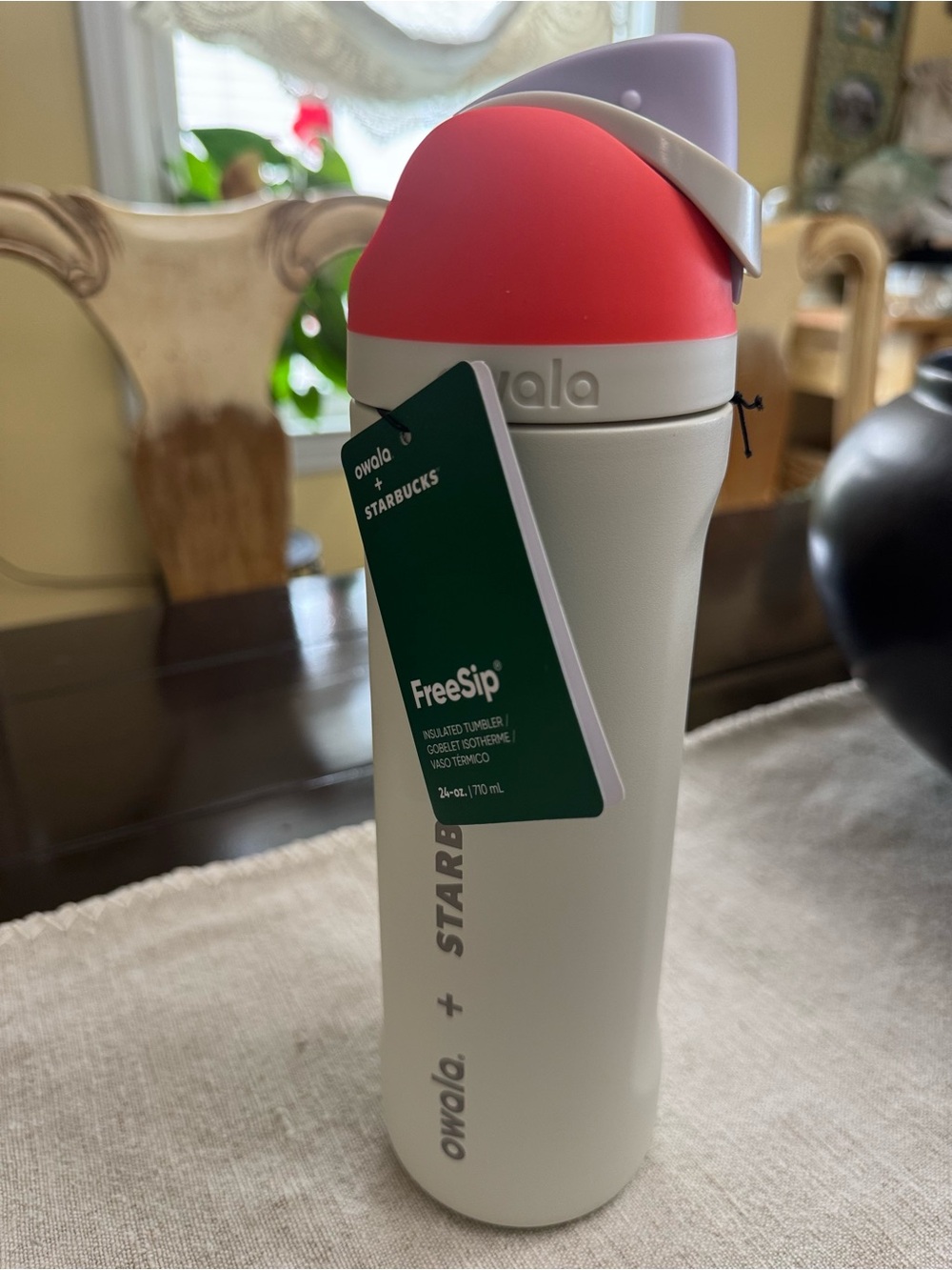 owala x Starbucks FreeSip Insulated Tumbler - White with Coral & Lilac Lid